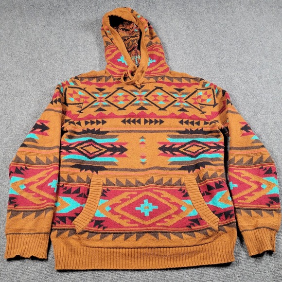 American Eagle Outfitters Hoodie Mens Medium Brown Aztec Southwest Knit Pullover - Picture 2 of 8